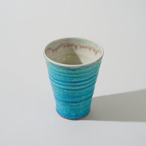 Turkish Blue Shigaraki Cup, upward angled view