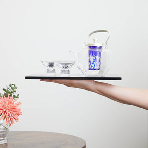 Edo Kiriko Chirori Sake Set Blue, on a hand