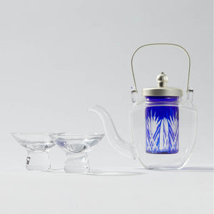 Edo Kiriko Chirori Sake Set Blue, side view