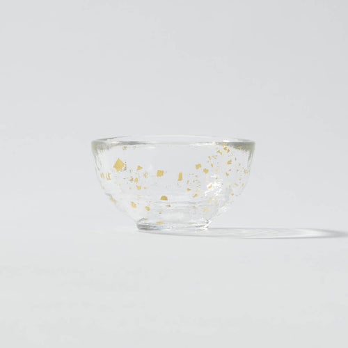 “Nishiki” Gold Flake Guinomi Glass (Clear), side view